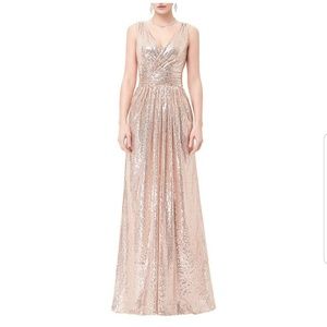 Kate Kasin || Rose Gold Sequin Maxi Evening Dress